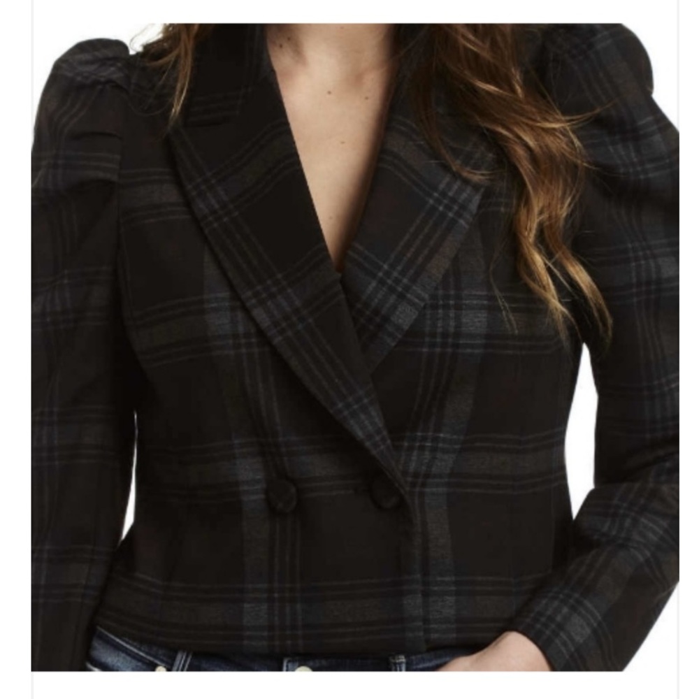 NWT DREW Skylark Blazer Jacket, Gray Black Plaid, Cropped Size Small